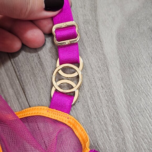 Honey Birdette Saskia Magenta Sheer Mesh Bra Size 32DDD/F - Picture 4 of 6